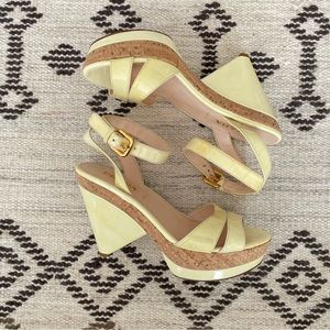 PRADA Patent Leather and Cork Platform Sandals Y2K